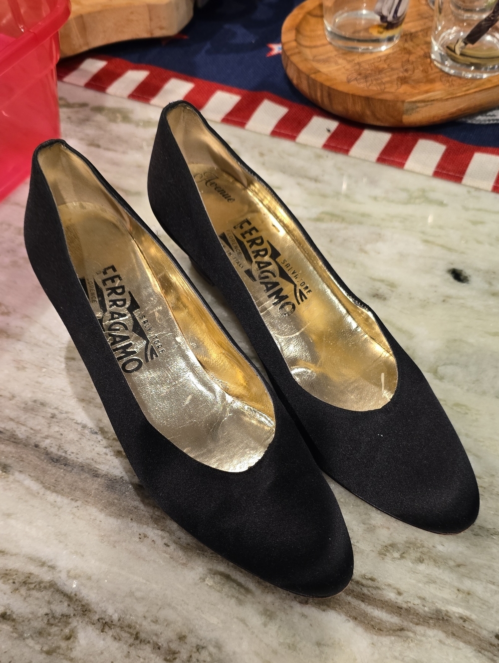 Salvatore Ferragamo Black Satin Pointed Toe Pump